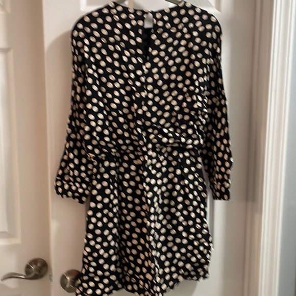 Zara polka dot 3/4 sleeves mini Fit Flare dress gold buttons down one arm  XS - Picture 8 of 12
